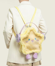 Cute Earphones Star Embroidered Faux Fur Backpack Bag