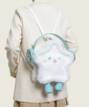 Cute Earphones Star Embroidered Faux Fur Backpack Bag