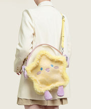 Cute Earphones Star Embroidered Faux Fur Backpack Bag