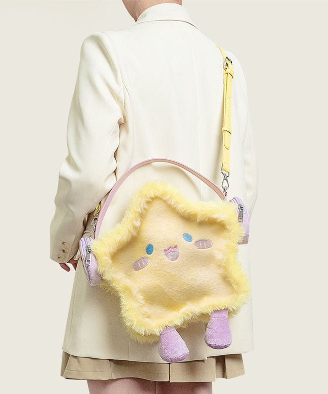 Cute Earphones Star Embroidered Faux Fur Backpack Bag