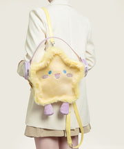 Cute Earphones Star Embroidered Faux Fur Backpack Bag