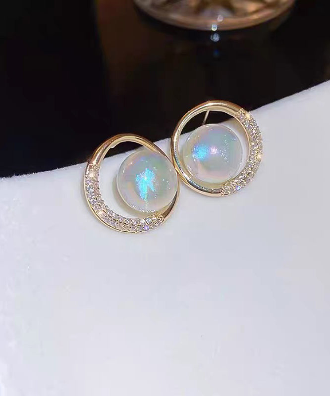 Cute Gold Alloy Zircon Pearl Hoop Earrings