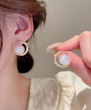 Cute Gold Alloy Zircon Pearl Hoop Earrings