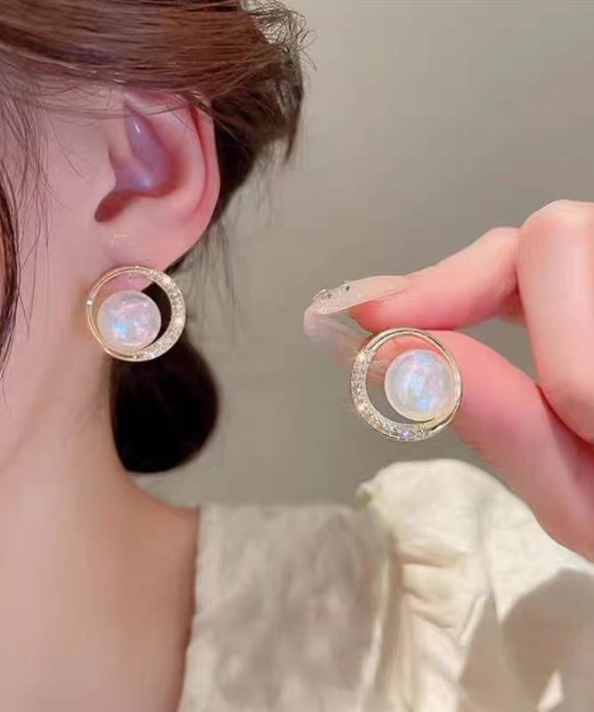 Cute Gold Alloy Zircon Pearl Hoop Earrings