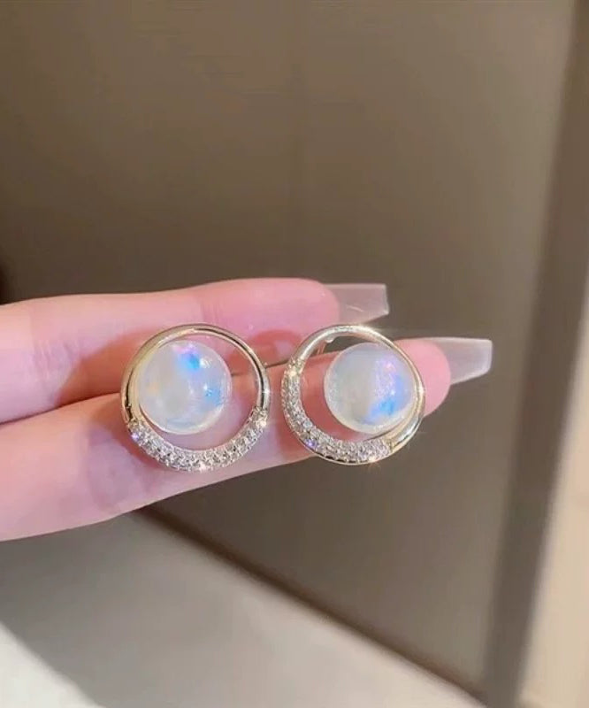 Cute Gold Alloy Zircon Pearl Hoop Earrings