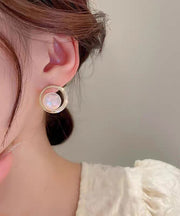 Cute Gold Alloy Zircon Pearl Hoop Earrings