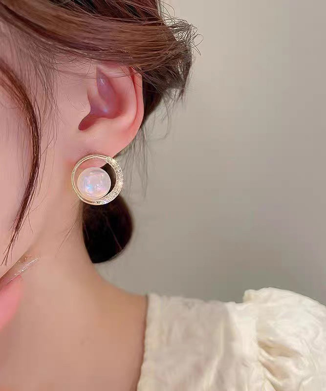 Cute Gold Alloy Zircon Pearl Hoop Earrings