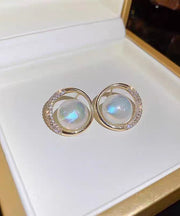 Cute Gold Alloy Zircon Pearl Hoop Earrings