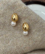 Cute Gold StCopper Overgild Pearlud Earrings