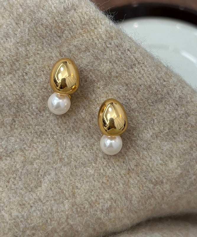 Cute Gold StCopper Overgild Pearlud Earrings