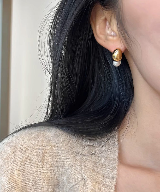 Cute Gold StCopper Overgild Pearlud Earrings