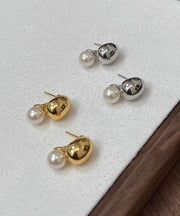 Cute Gold StCopper Overgild Pearlud Earrings