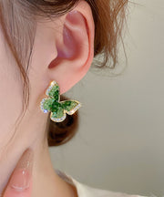 Cute Green Copper Zircon Crystal Butterfly Stud Earrings