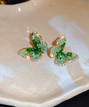 Cute Green Copper Zircon Crystal Butterfly Stud Earrings