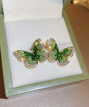 Cute Green Copper Zircon Crystal Butterfly Stud Earrings