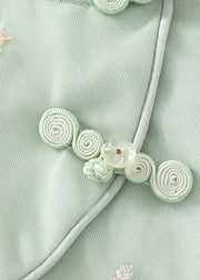 Cute Green Embroideried Button Girls Long Dresses Summer