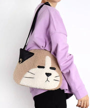 Cute Khaki Dog Shaped Large Capacity Woolen Messenger Bag