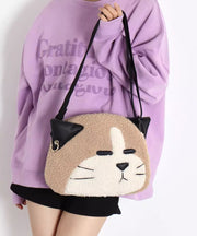 Cute Khaki Dog Shaped Large Capacity Woolen Messenger Bag
