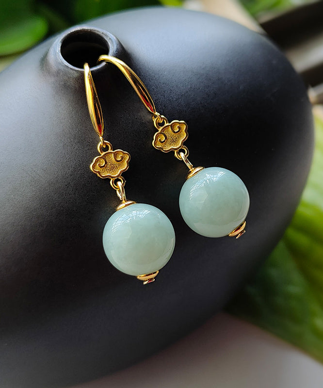 Cute Light Green Sterling Silver Overgild Jade Drop Earrings