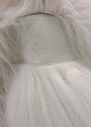 Cute Light Pink V Neck Patchwork Leather And Fur Coats Winter