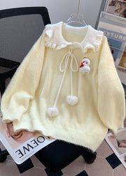 Cute Light Yellow Ruffled Warm Knit Sweater Tops Winter