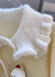 Cute Light Yellow Ruffled Warm Knit Sweater Tops Winter