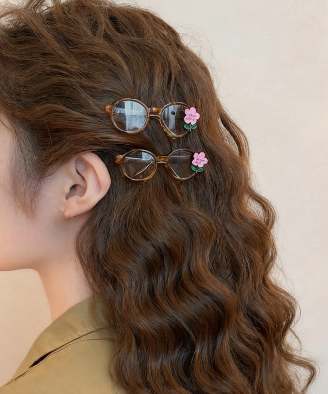 Cute Pink Acrylic Floral Glasses A Pair Hairpin