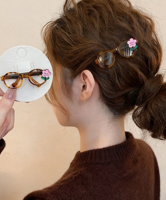 Cute Pink Acrylic Floral Glasses A Pair Hairpin