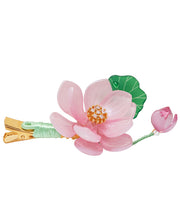 Cute Pink Alloy Chiffon Colored Glaze Pearl Lotus Tassel Hairpin