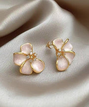 Cute Pink Alloy Floral Enamel Stud Earrings