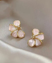 Cute Pink Alloy Floral Enamel Stud Earrings