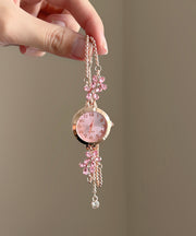 Cute Pink Alloy Floral Zircon Chain Tassel Watches