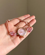 Cute Pink Alloy Floral Zircon Chain Tassel Watches