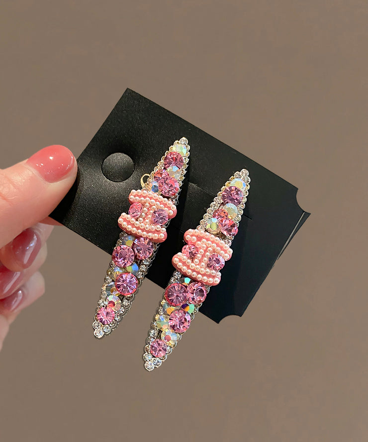 Cute Pink Alloy Zircon Pearl Graphic Hairpin