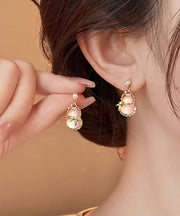 Cute Pink Alloy Zircon Resin Hollow Out Calabash Drop Earrings