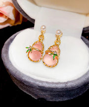 Cute Pink Alloy Zircon Resin Hollow Out Calabash Drop Earrings