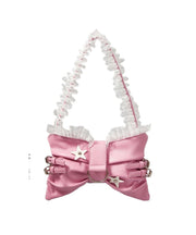 Cute Pink Bow Patchwork Lace Faux Leather Girls Shoulder Bags