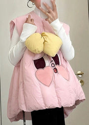 Cute Pink Bow Print Warm Waistcoat And T Shirt Two Pieces Set Winter