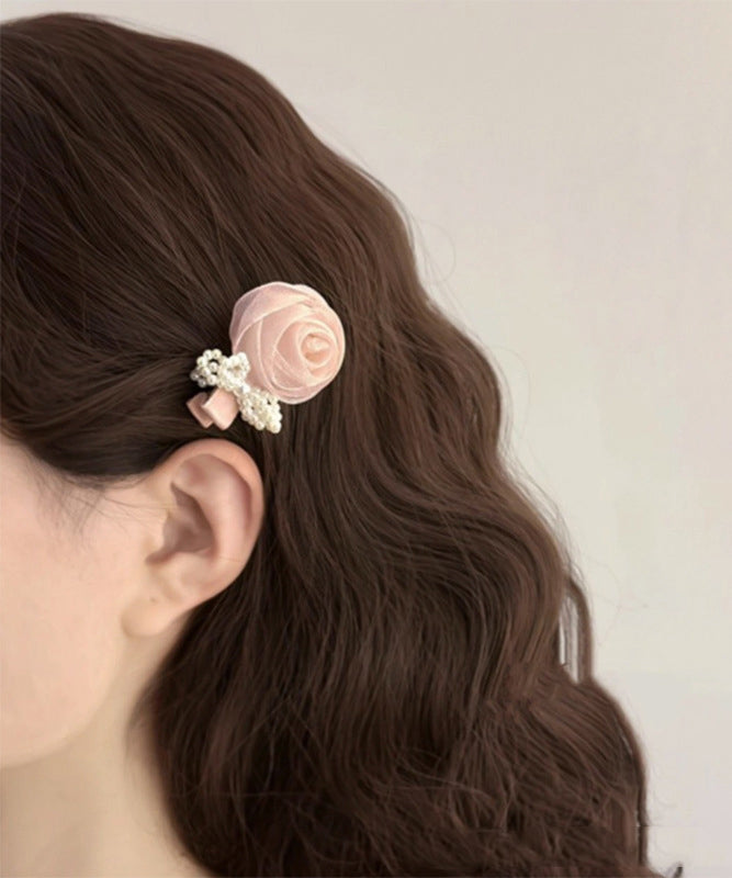 Cute Pink Chiffon Rose Bow Hairpin