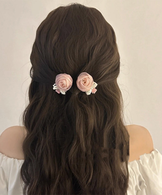 Cute Pink Chiffon Rose Bow Hairpin