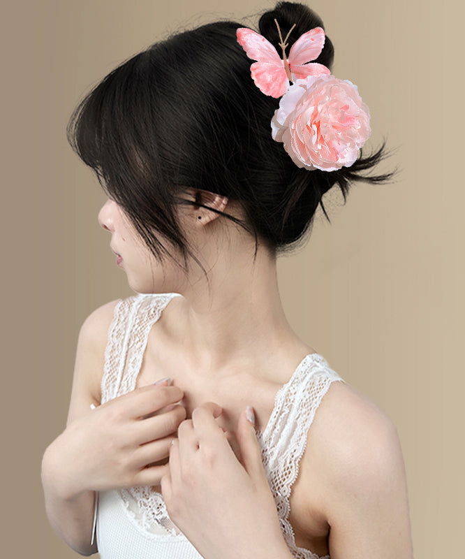 Cute Pink Cloth Butterfly Floral Hairpin