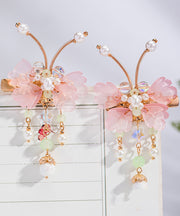 Cute Pink Copper Alloy Pearl Butterfly Tassel Kids A Pair Hairpin