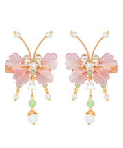 Cute Pink Copper Alloy Pearl Butterfly Tassel Kids A Pair Hairpin