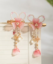 Cute Pink Copper Alloy Pearl Colored Glaze Tassel A Pair Hairpin