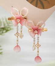 Cute Pink Copper Alloy Pearl Colored Glaze Tassel A Pair Hairpin