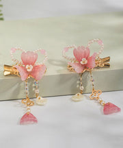 Cute Pink Copper Alloy Pearl Colored Glaze Tassel A Pair Hairpin