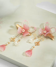 Cute Pink Copper Alloy Pearl Colored Glaze Tassel A Pair Hairpin