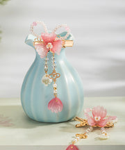 Cute Pink Copper Alloy Pearl Colored Glaze Tassel A Pair Hairpin