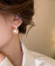 Cute Pink Copper Alloy Pearl Hoop Earrings