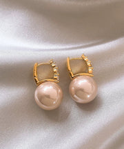 Cute Pink Copper Alloy Pearl Hoop Earrings